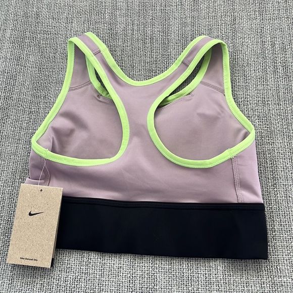 Nike Dri-Fit Swoosh Racerback Sports Bra Pink Black Size Small - Picture 3 of 5